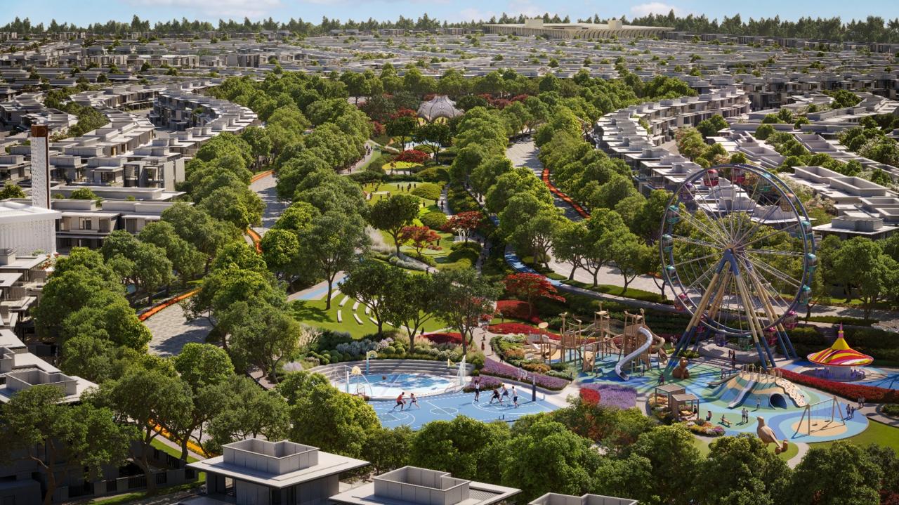 Azizi Florence Sharjah &mdash; the central park activity zone with observation wheel and play areas