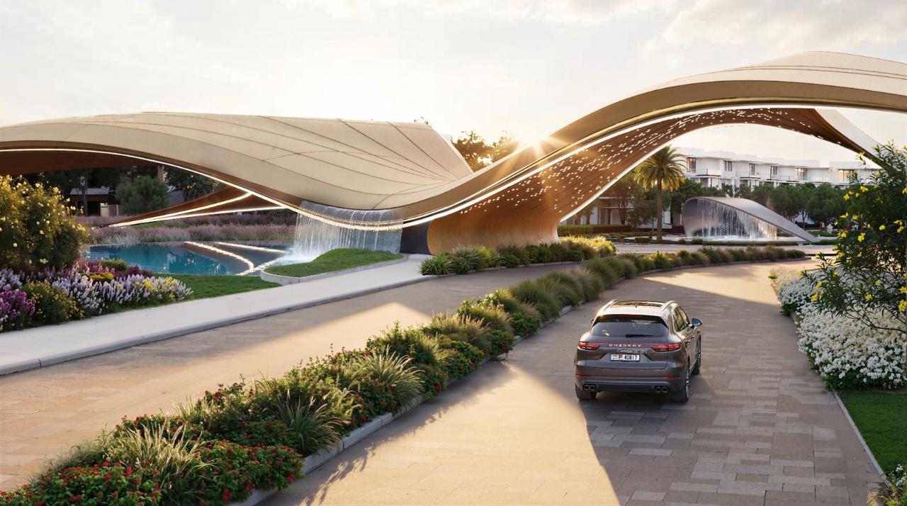 Azizi Florence Sharjah &mdash; the entrance drive and cascading water feature