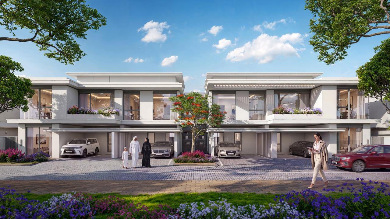 Azizi Florence Sharjah &mdash; a townhouse frontage with residents on the street