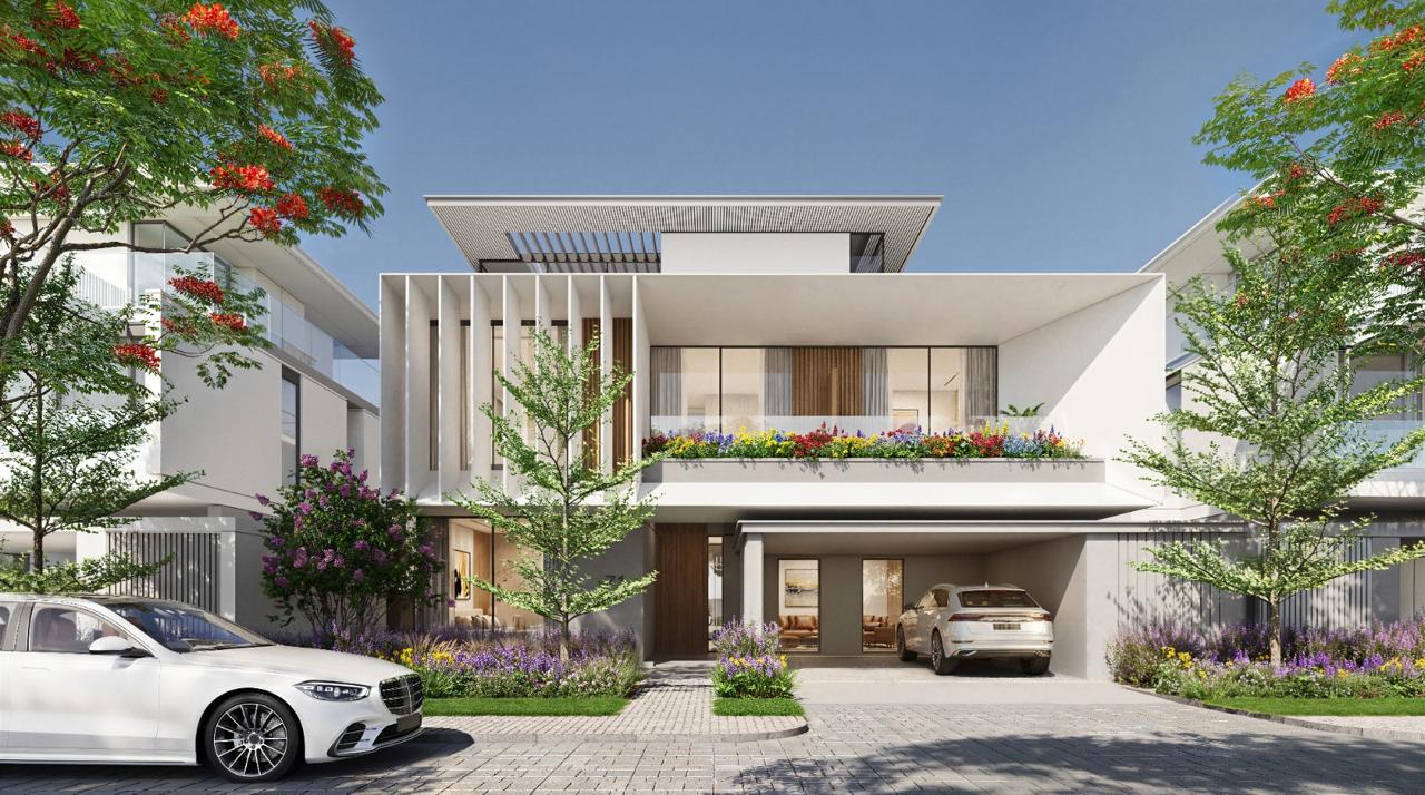 Azizi Florence Sharjah &mdash; a villa front elevation with vertical fin facade