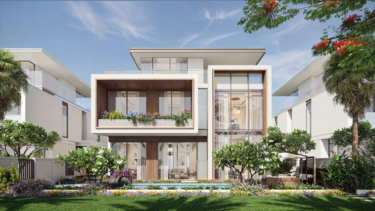 Azizi Florence Sharjah &mdash; a villa garden elevation in timber and glass
