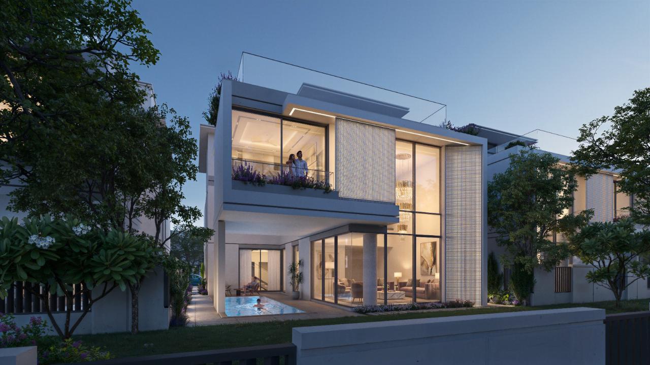 Azizi Florence Sharjah &mdash; a villa rear elevation at twilight