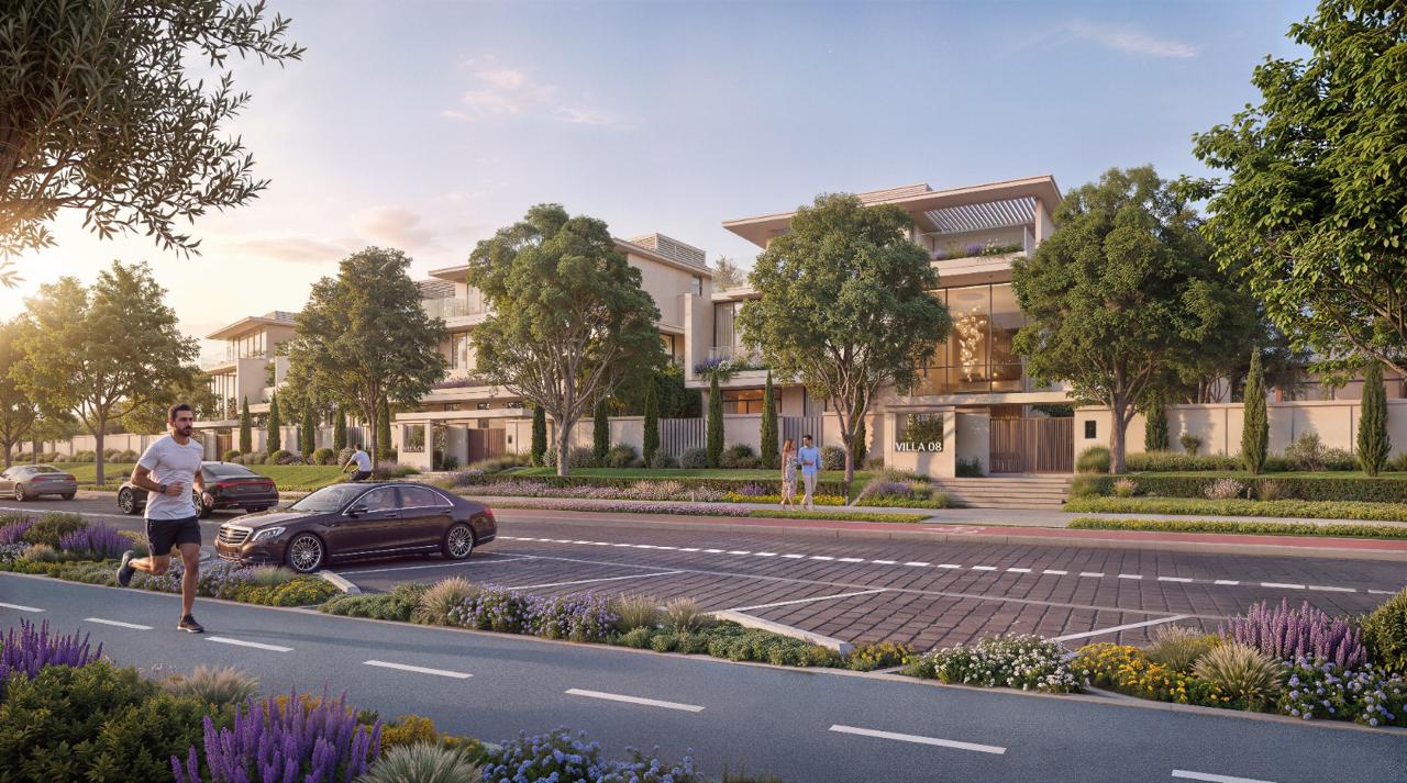 Azizi Florence Sharjah &mdash; a resident jogging on the community loop past the villas